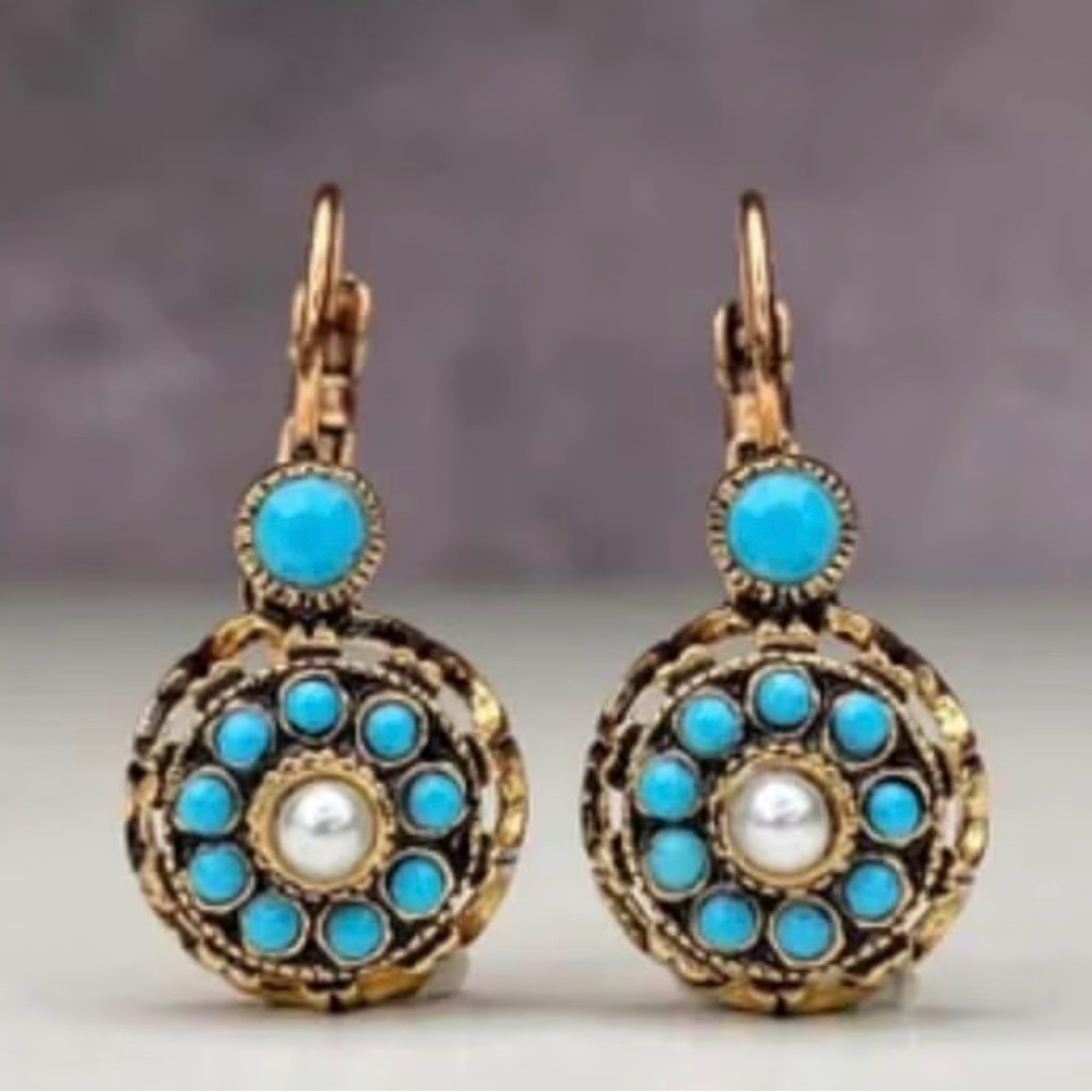 Western Earrings Bohemian Vintage-Style Turquoise and Pearl Drop Earrings